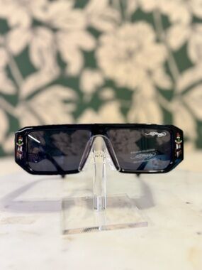 Ed Hardy Black Rectangular Sunglasses with Branded Temple Accents NWT